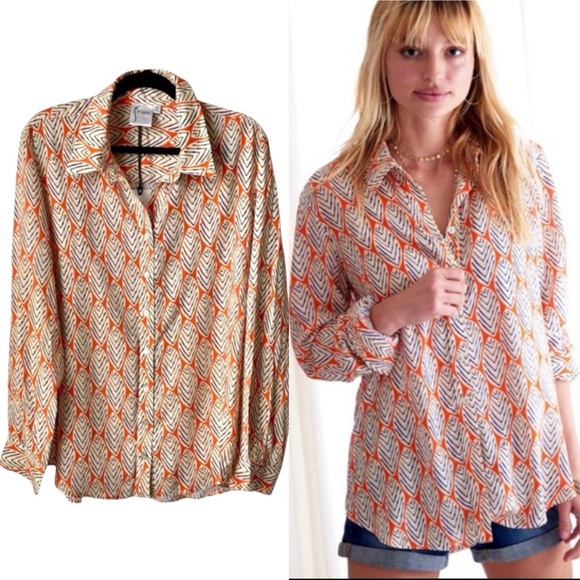 NWT FINLEY Blouse Mini Monica Sparkle Leaf Print Popover Office Corpcore